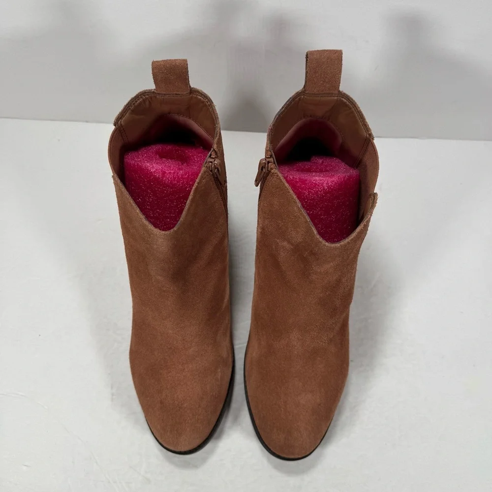 Vionic Roseland Toffee Brown Suede Heeled Ankle Booties Comfort Shoes Women 10